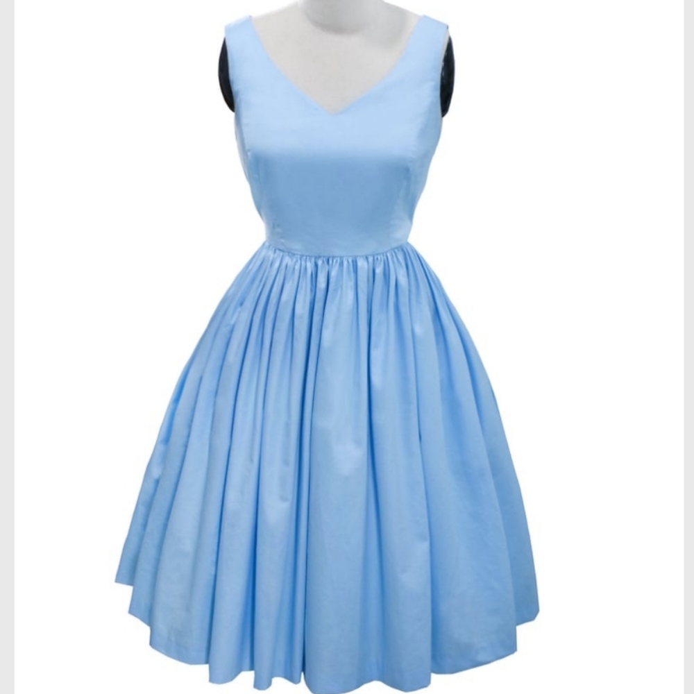 LOLO Dress #2 Solid Blue Sky - Sweetheart neckline - Full gathered skirt